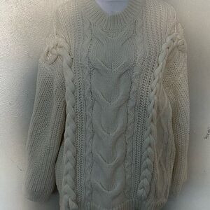 H&M Women's Cream Cable Knit Sweater size S oversized white wool blend